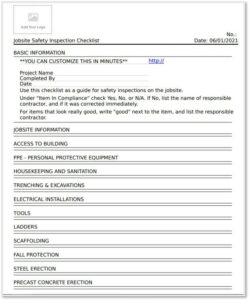 Safety Audit Checklist Template 249x300 